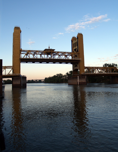 a drawbridge in the process of being raised