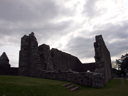 one of the ruins at clonmacnoise monastary in the middle of ireland