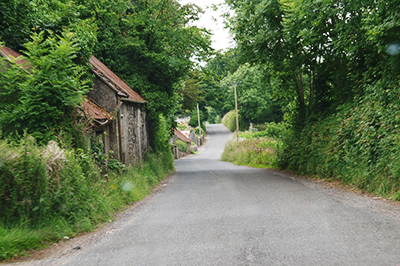 A typical rural Irish road. Notice the buildings and how close they are. The vegetation obscures the stone walls, but they are definitely there. This was one of the wider roads we traveled on!